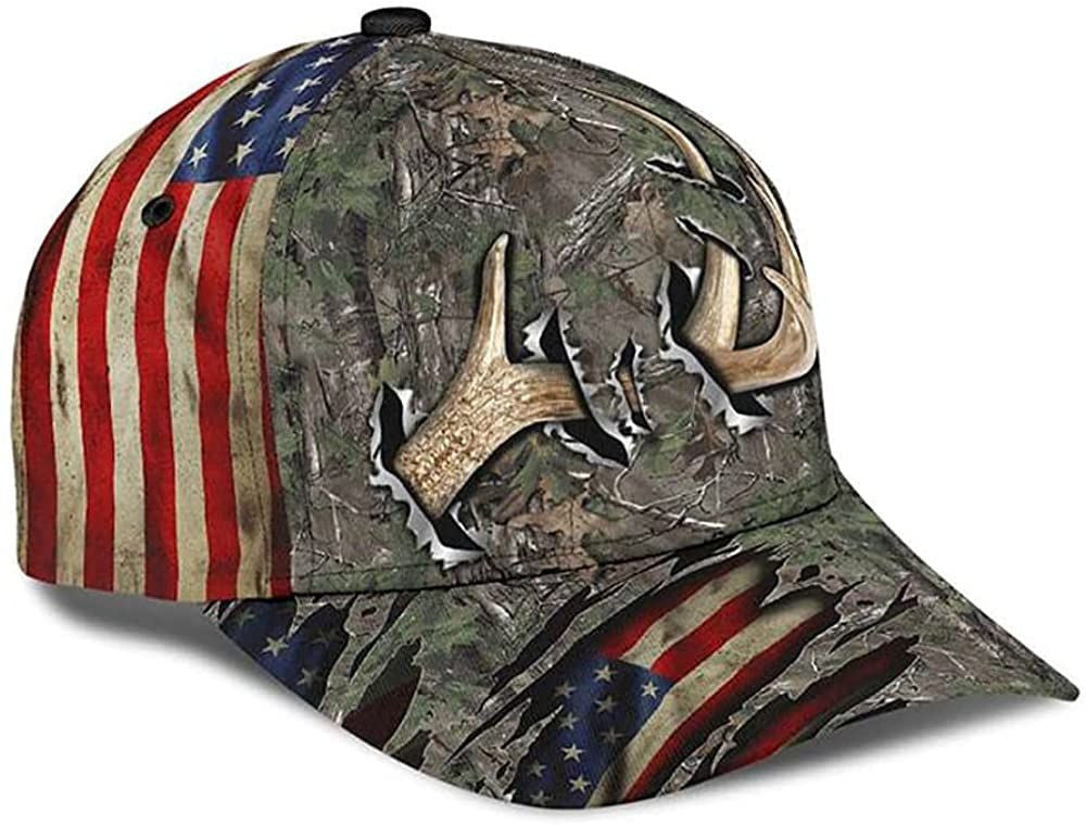 Hunting Deer Horn Camouflage American Flag Hat Classic Cap