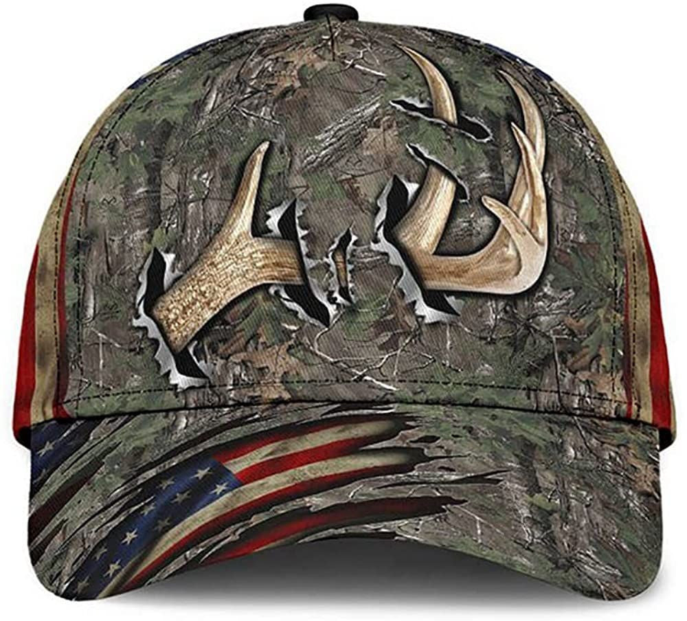 Hunting Deer Horn Camouflage American Flag Hat Classic Cap
