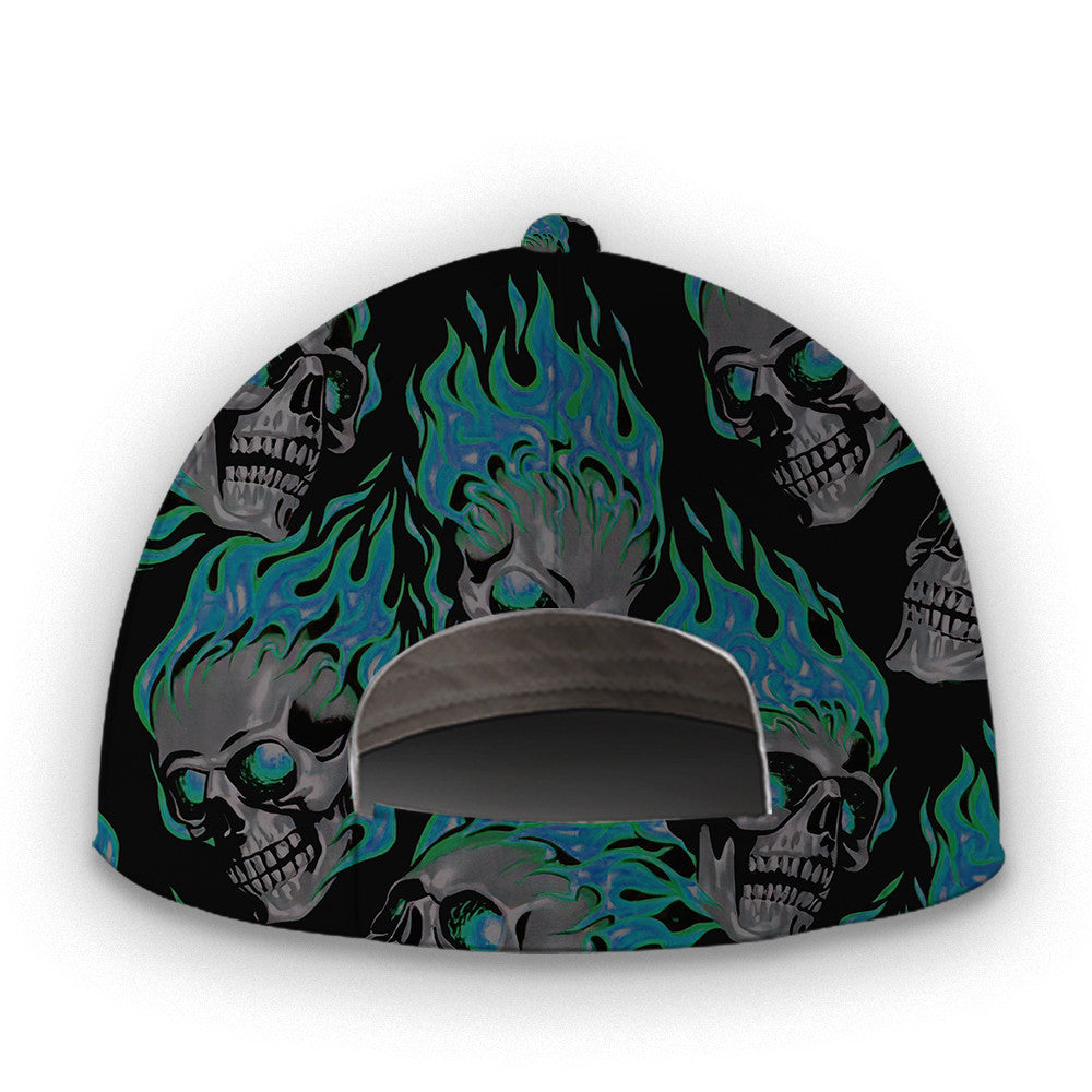 Personalized Custom Name Mint Fire Skull Hat Classic Cap