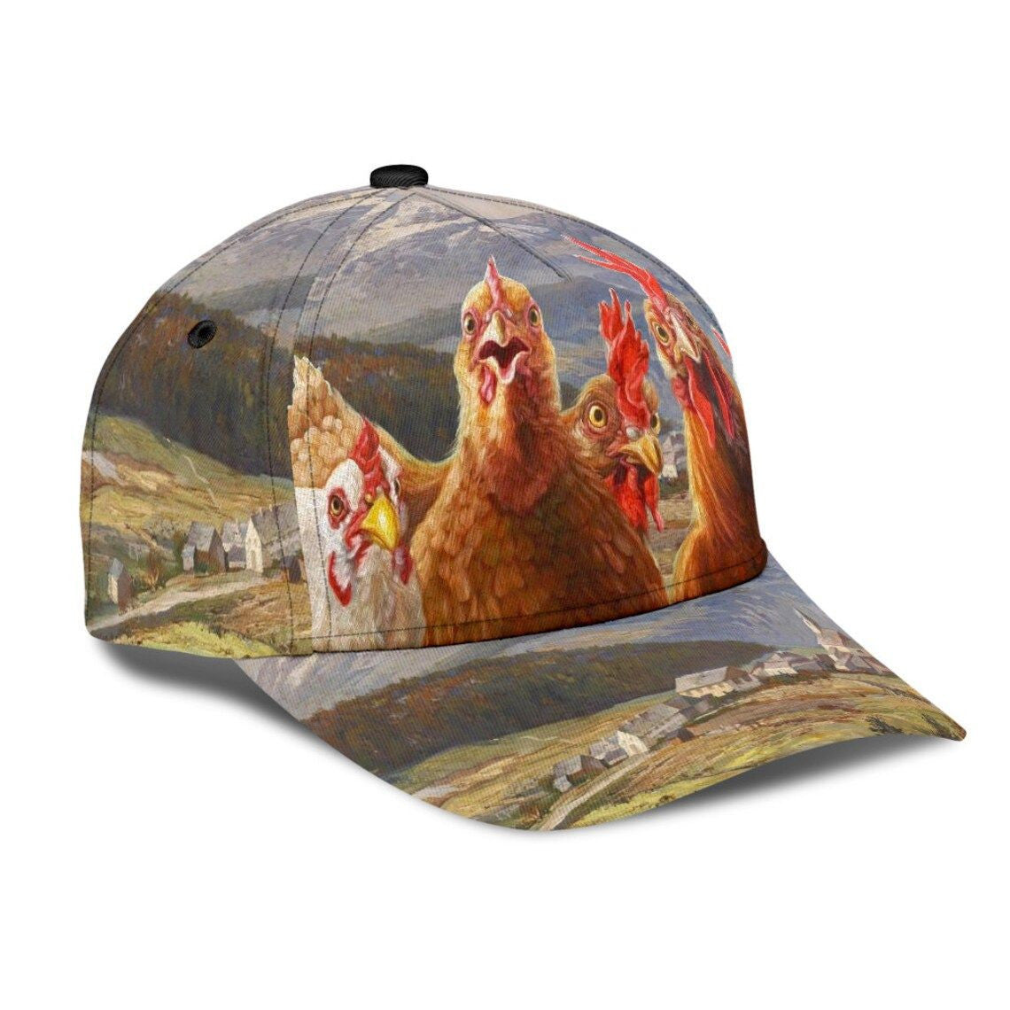 Personalized Custom Name Chicken Vintage Animal Print Hens Roosters Farmer Cap Adults