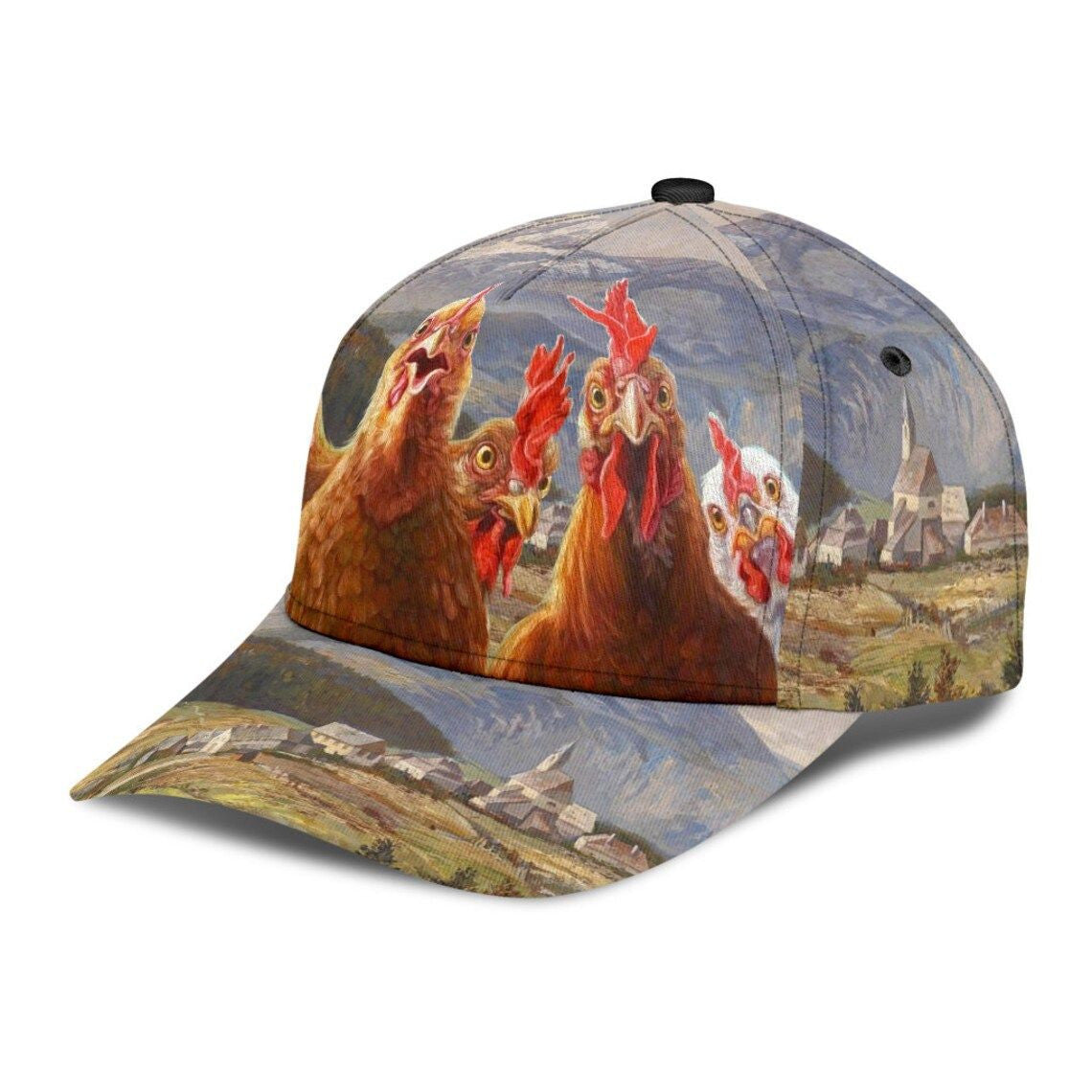 Personalized Custom Name Chicken Vintage Animal Print Hens Roosters Farmer Cap Adults