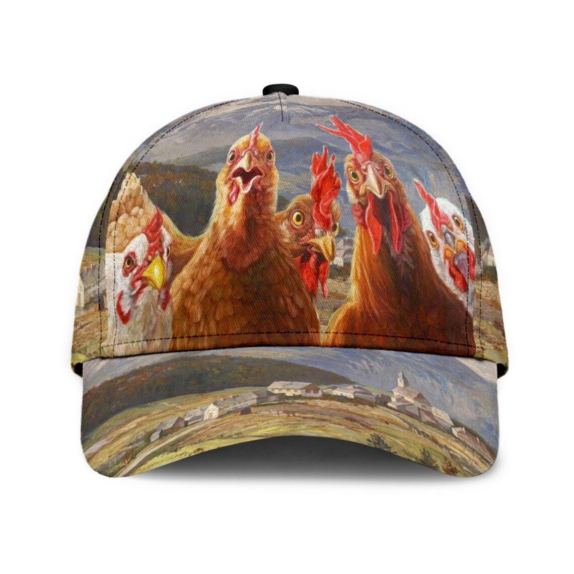 Personalized Custom Name Chicken Vintage Animal Print Hens Roosters Farmer Cap Adults