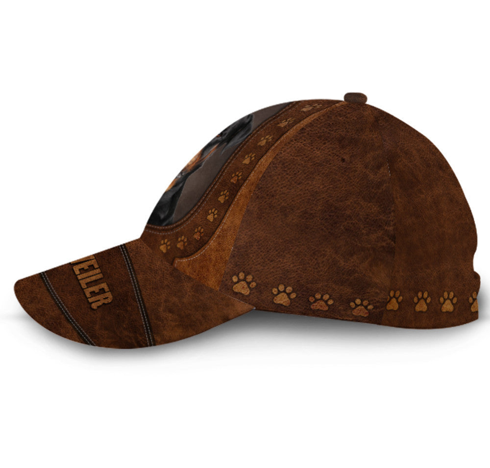 Rottweiler Dog Leather Hat Classic Cap
