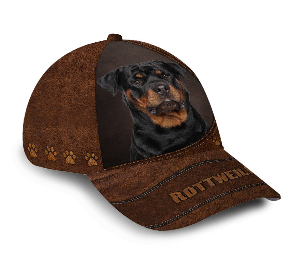 Rottweiler Dog Leather Hat Classic Cap