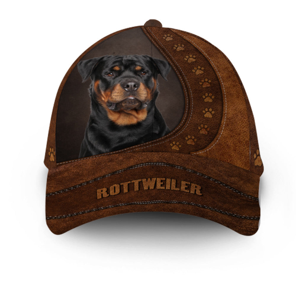 Rottweiler Dog Leather Hat Classic Cap