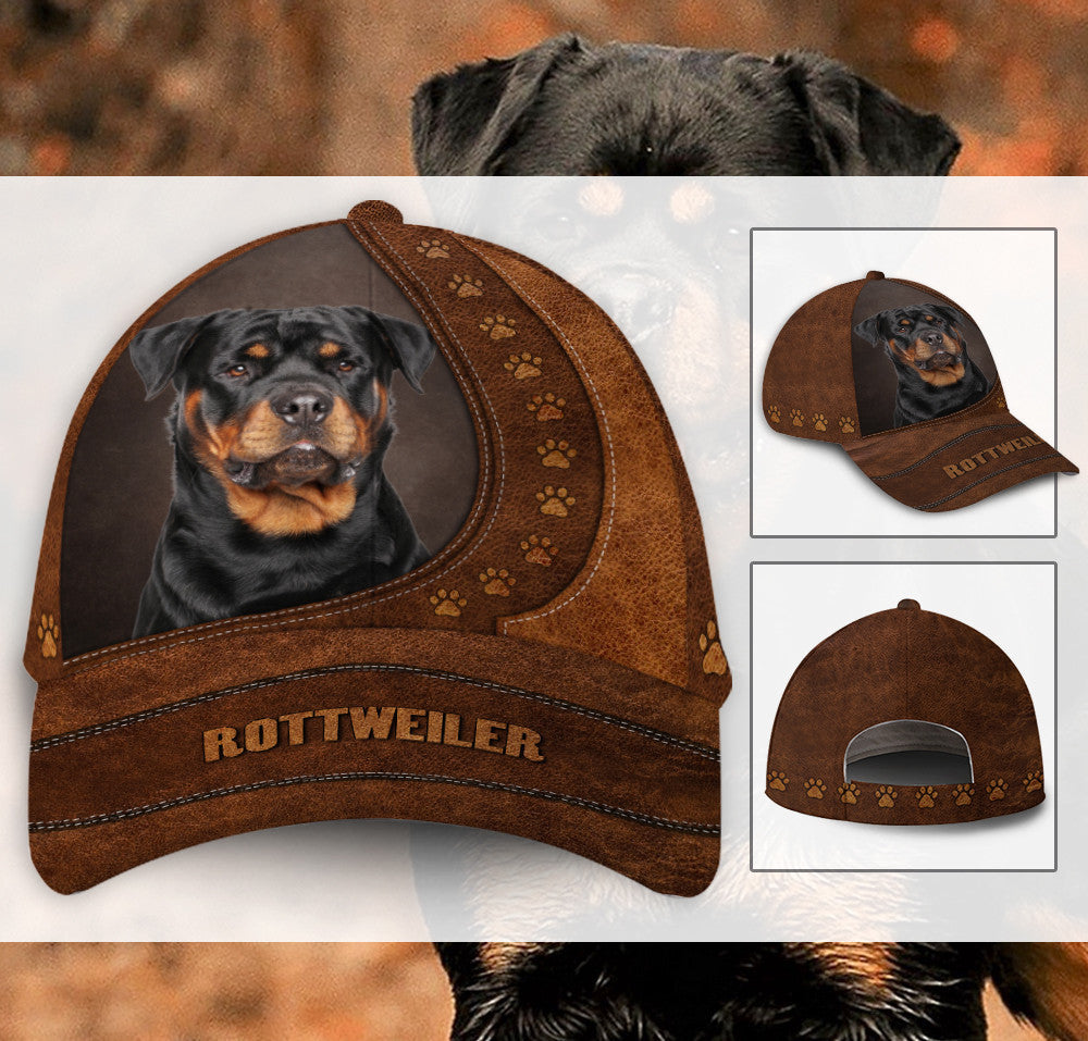 Rottweiler Dog Leather Hat Classic Cap