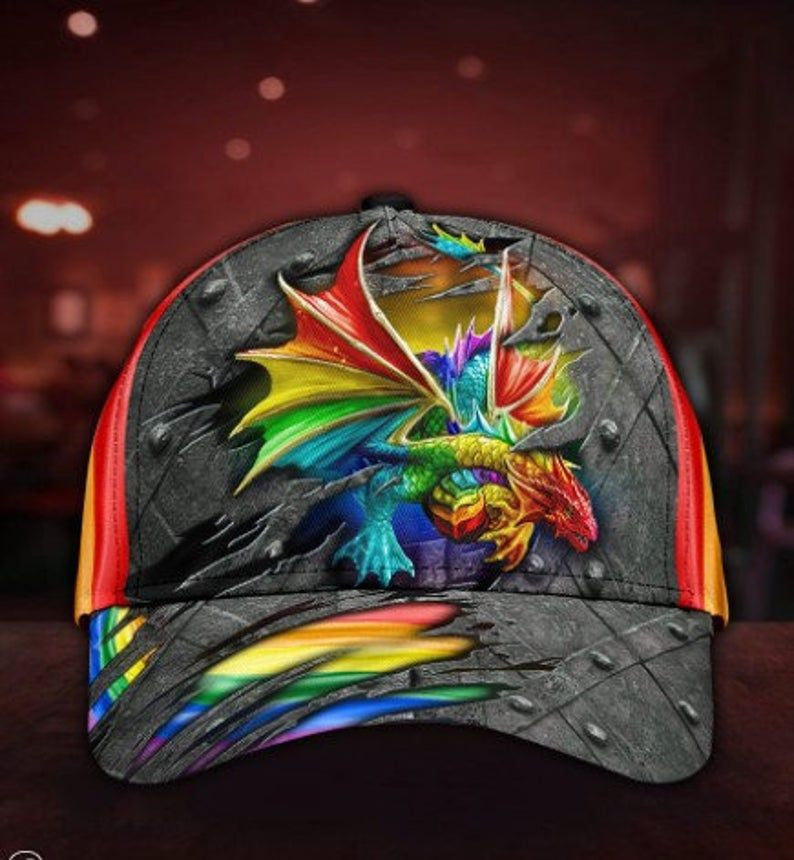 Pride Lgbt Love Dragon Cap 3D Gift, Gift For Lesbian Gift For Gay Rainbow Pride Cap 3D