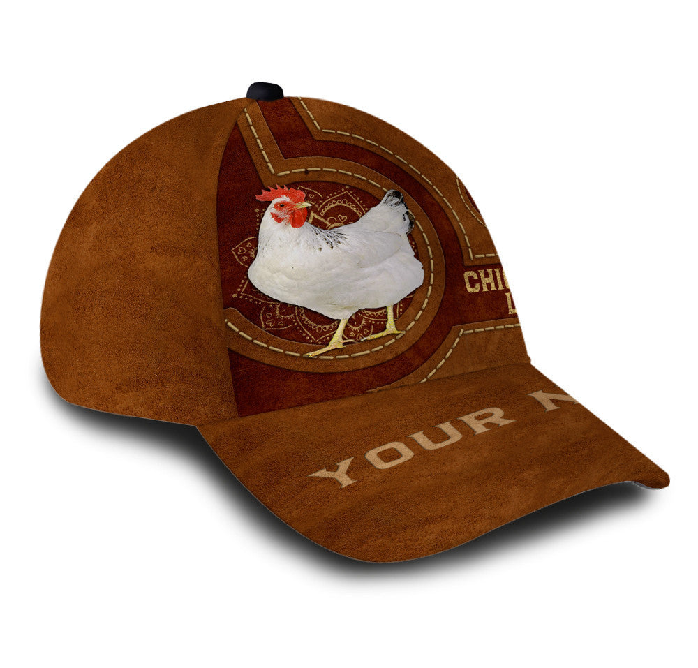 Personalized Custom Name Chicken Lady Leather Hat Classic Cap