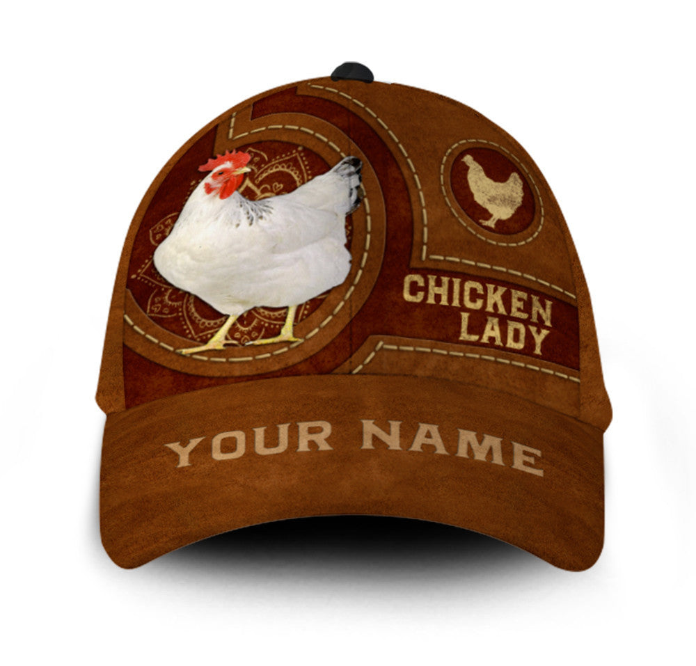 Personalized Custom Name Chicken Lady Leather Hat Classic Cap
