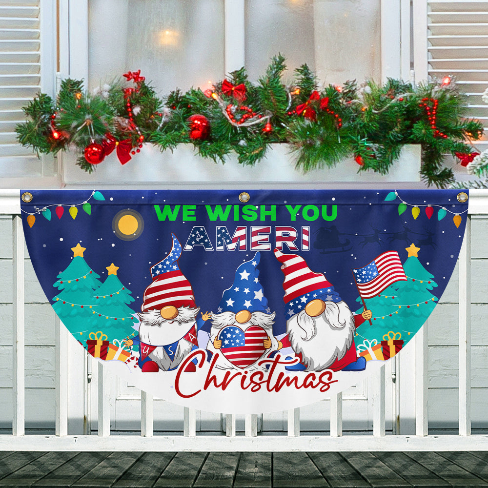 Gnome Christmas We Wish You Ameri Christmas Non Pleated Fan Flag - Liberish