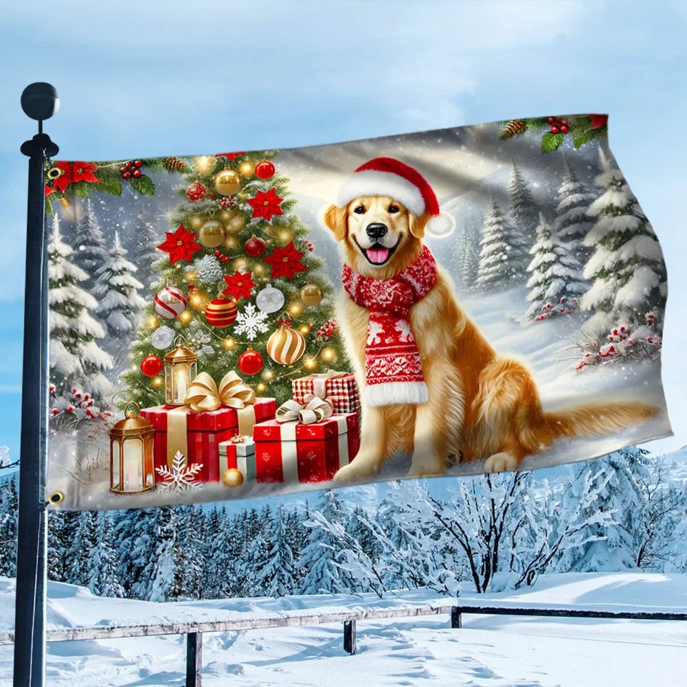 Golden Retriever Dog Christmas Grommet Flag - Liberish