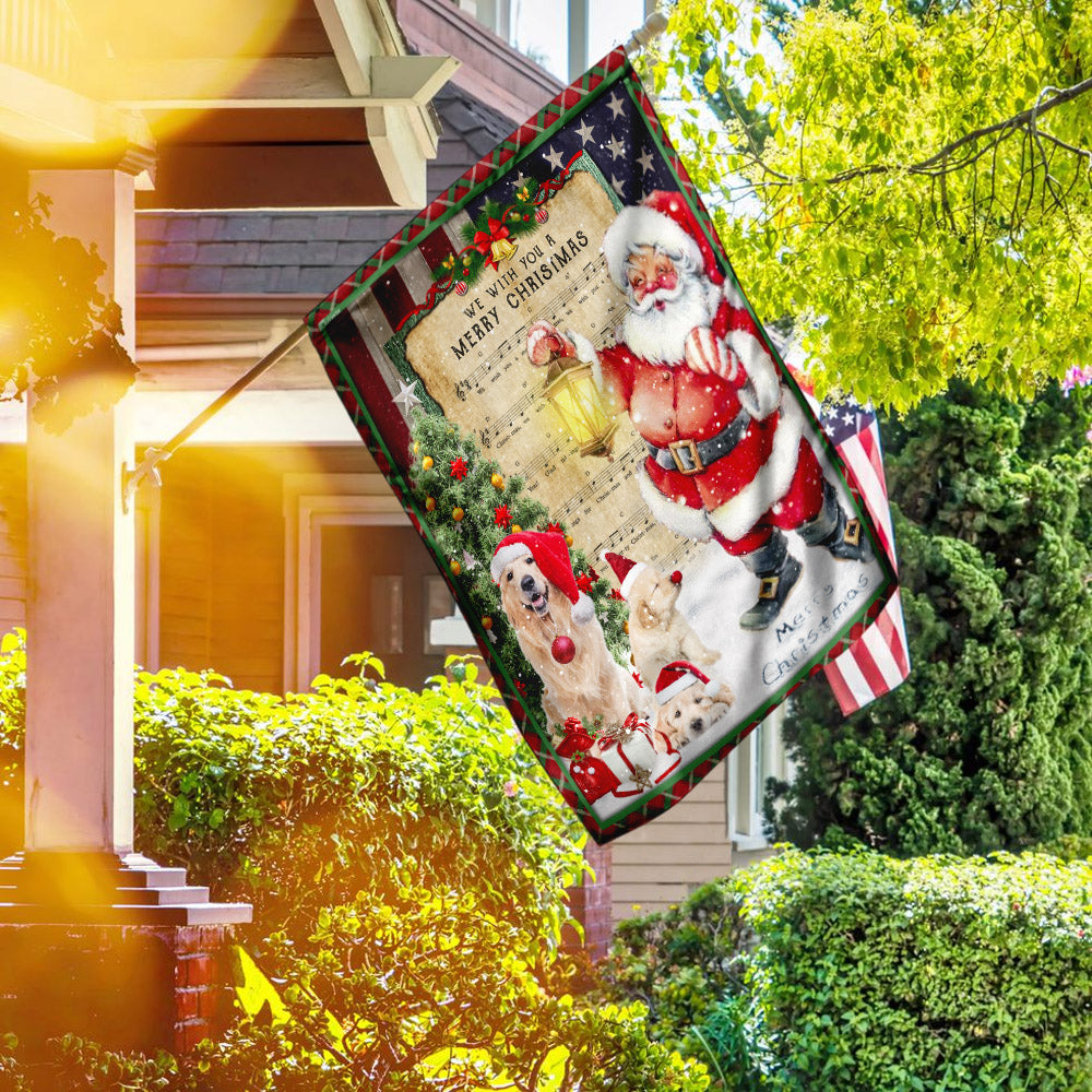 Golden Retriever Santa Hat In The Snow Flag - Liberish
