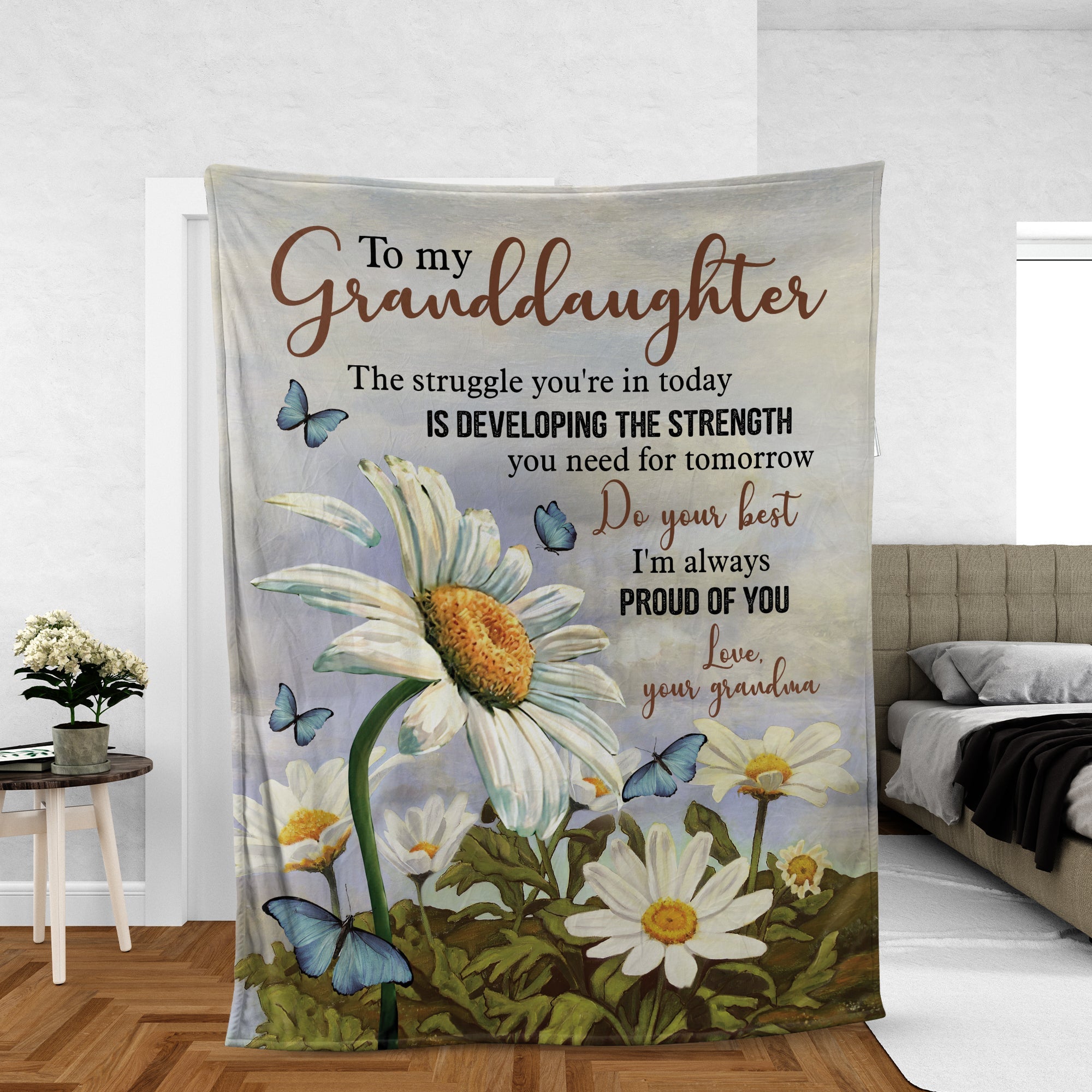 Granddaughter Blanket, Family Blanket, Perfect Gift For Granddaughter From Grandma, Grandpa - Daisy Flower Field Blanket, I'm Always Proud Of You