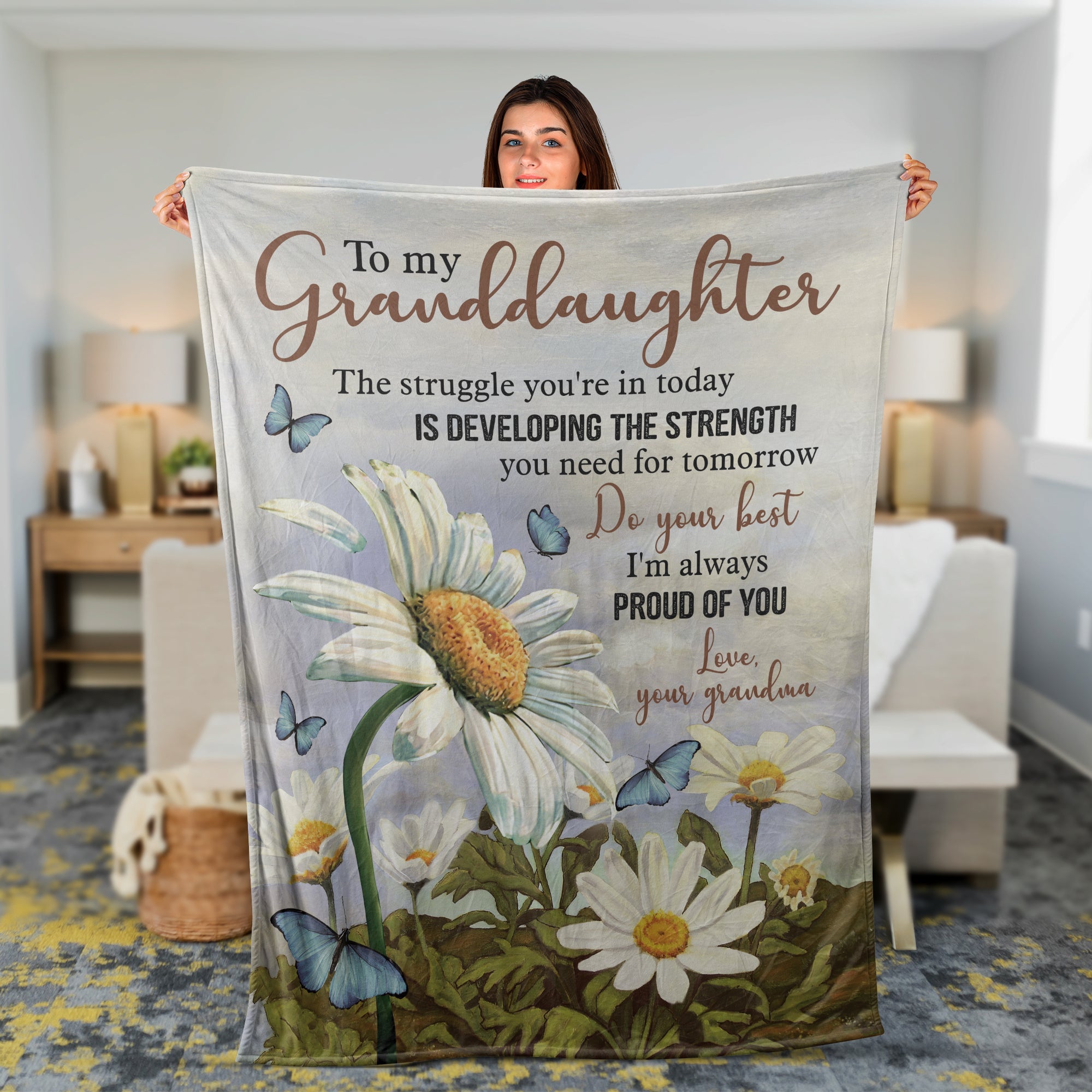 Granddaughter Blanket, Family Blanket, Perfect Gift For Granddaughter From Grandma, Grandpa - Daisy Flower Field Blanket, I'm Always Proud Of You