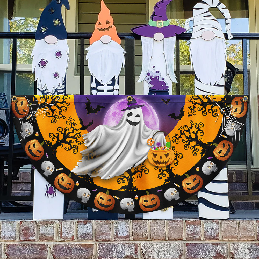 Halloween Ghost Pumpkins Non Pleated Fan Flag - Liberish