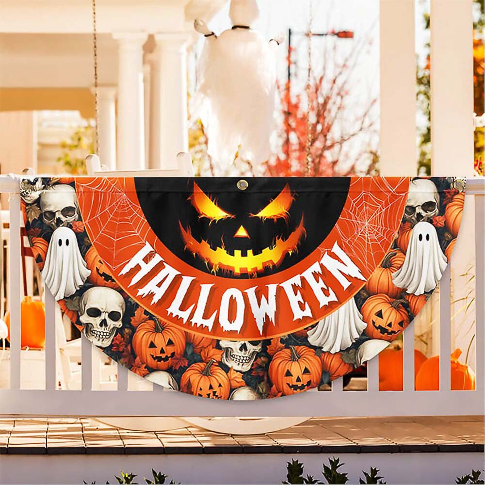 Halloween Pumpkins Ghost Spider Web Halloween Spooky Ghost Non Pleated Fan Flag Halloween Gift For Adults - Liberish