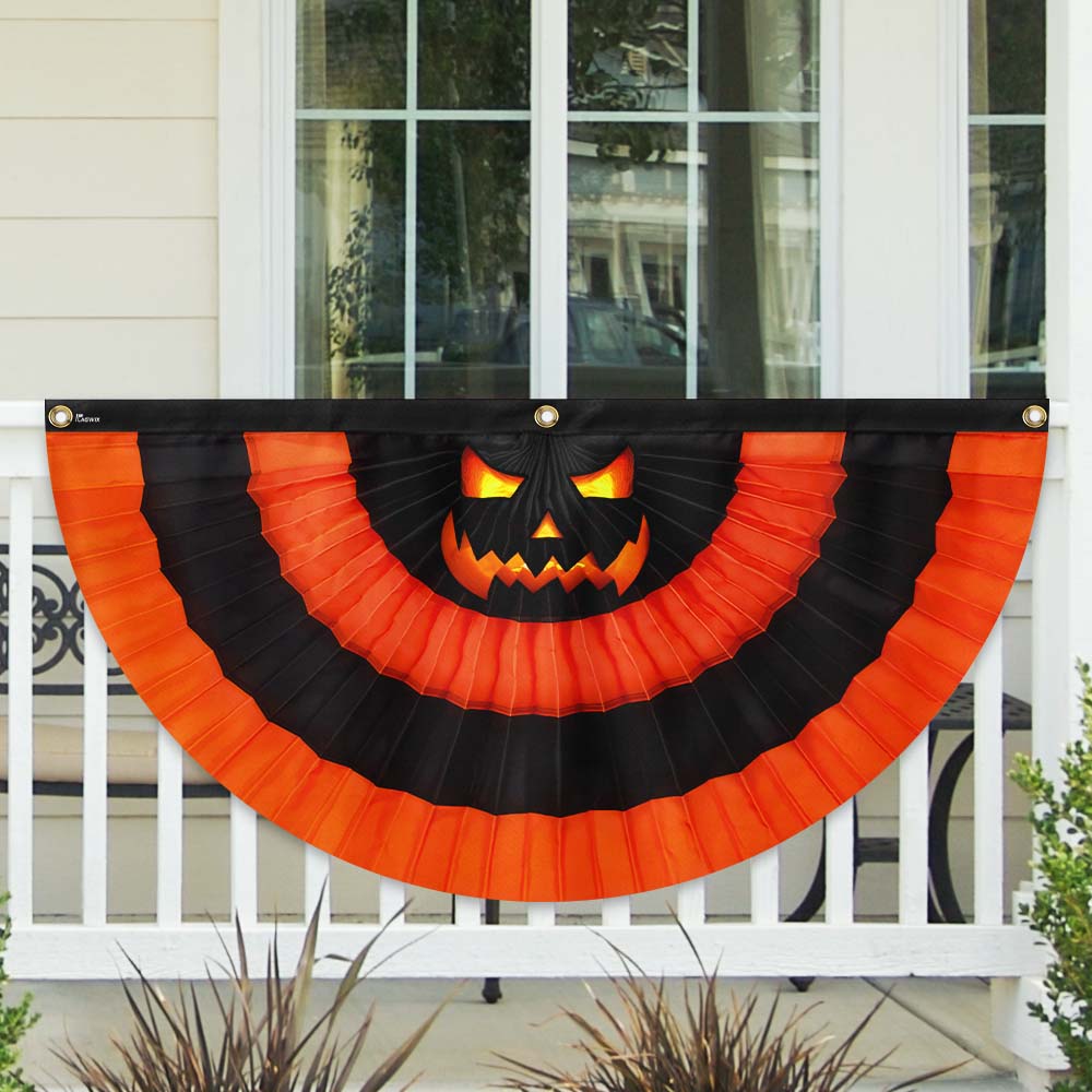 Halloween Scary Pumpkin Jack O Lanterns Non Pleated Fan Flag - Liberish