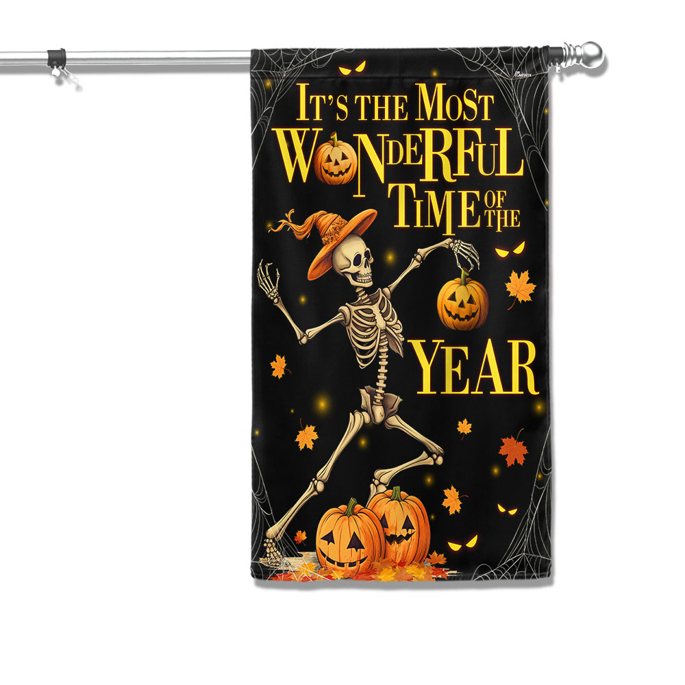 Halloween Skeleton Dancing Pumpkins It S The Most Wonderful Time Of The Year Flag - Liberish