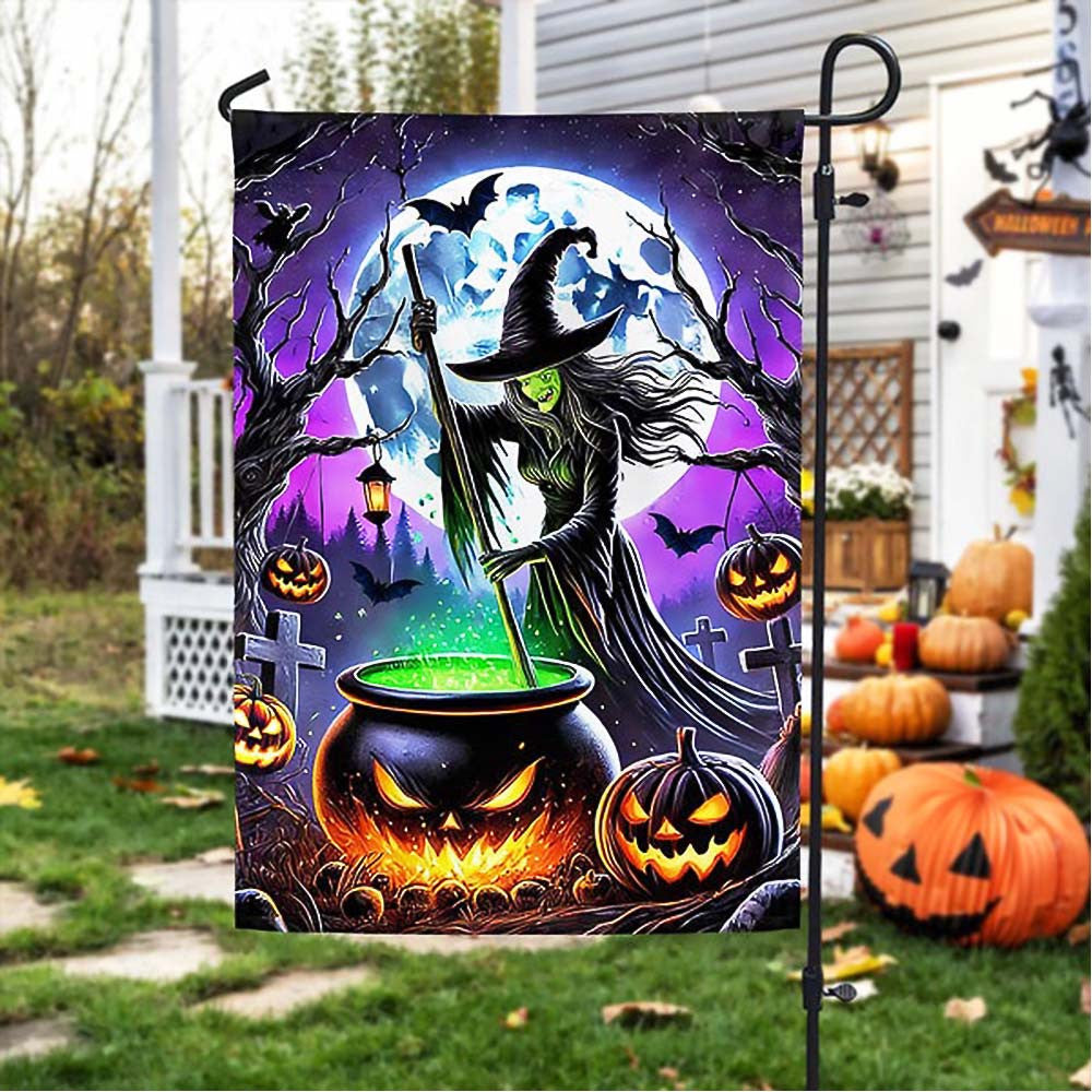 Halloween Spooky Witch Cooking Poison In Cauldron Flag Halloween Gift For Childrens and Adults - Liberish