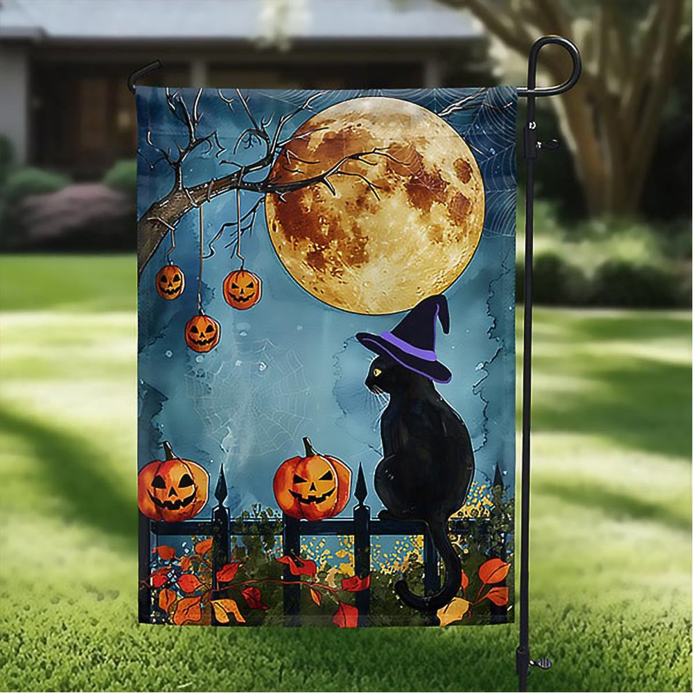 Halloween Witchy Black Cat With The Moon Flag Unique Halloween Gift For Cat Lovers - Liberish