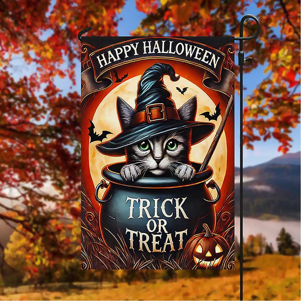 Happy Halloween Black Cat Witch Trick Or Treat Flag Unique Gift For Cat Lovers on Halloween Day - Liberish