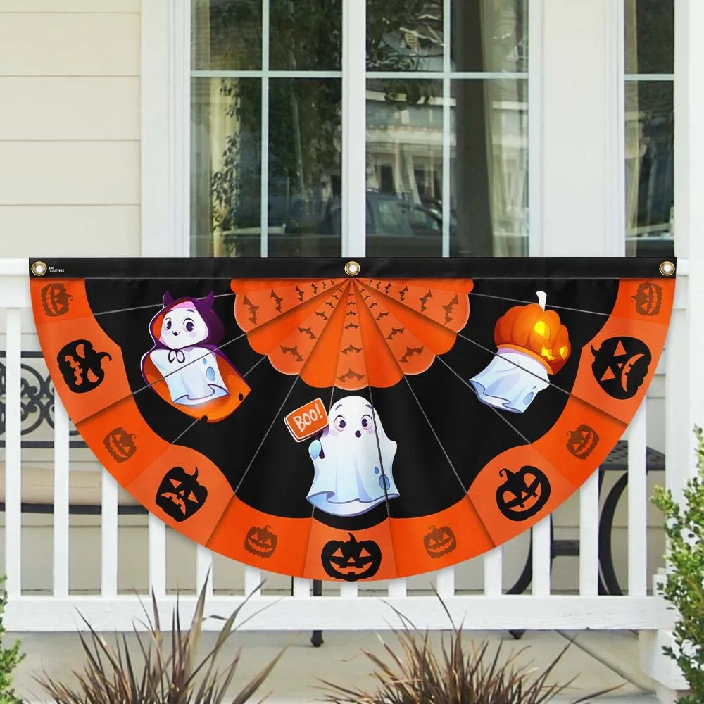 Happy Halloween Ghost Pumpkin Non Pleated Fan Flag - Liberish