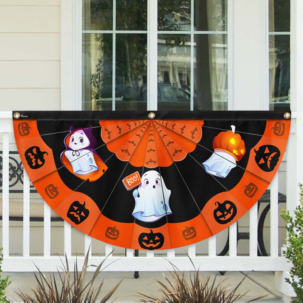 Happy Halloween Ghost Pumpkin Non Pleated Fan Flag - Liberish
