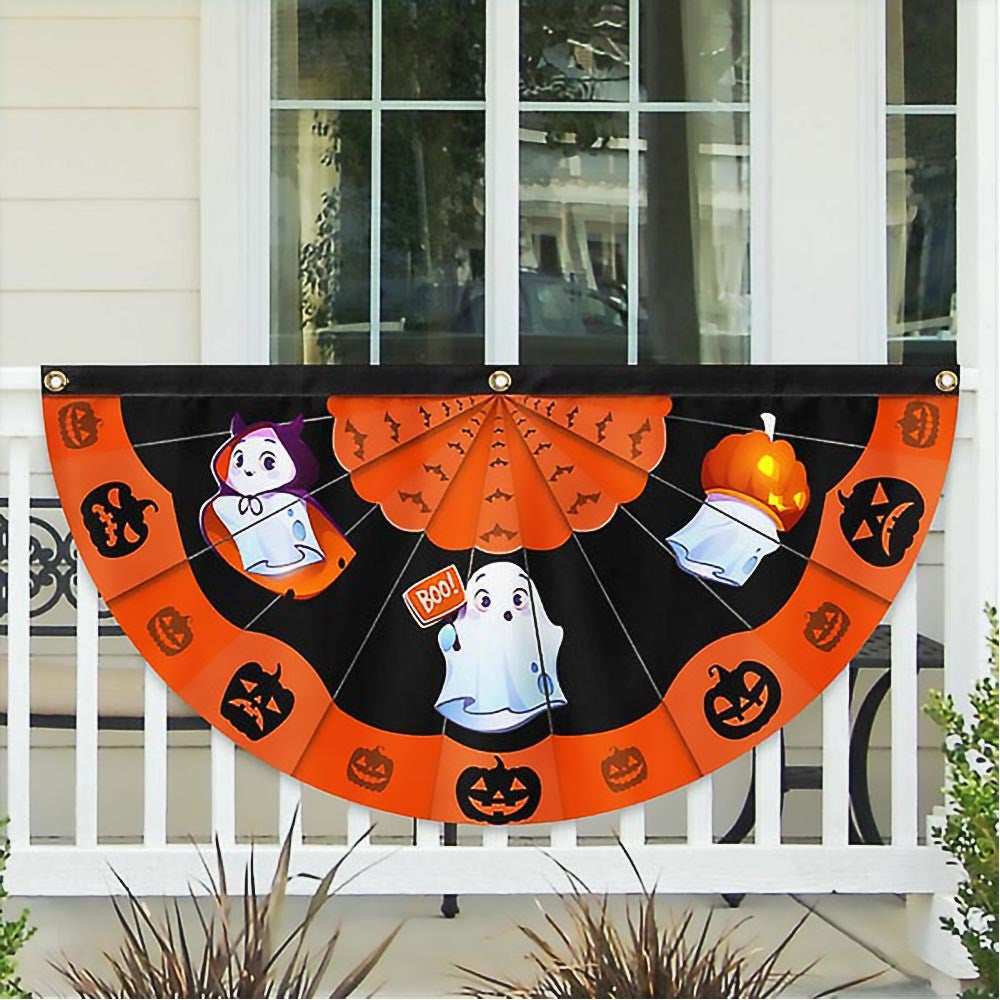 Happy Halloween Ghost Pumpkin Non Pleated Fan Flag Best Gift For Kids and Friends on Halloween Day - Liberish
