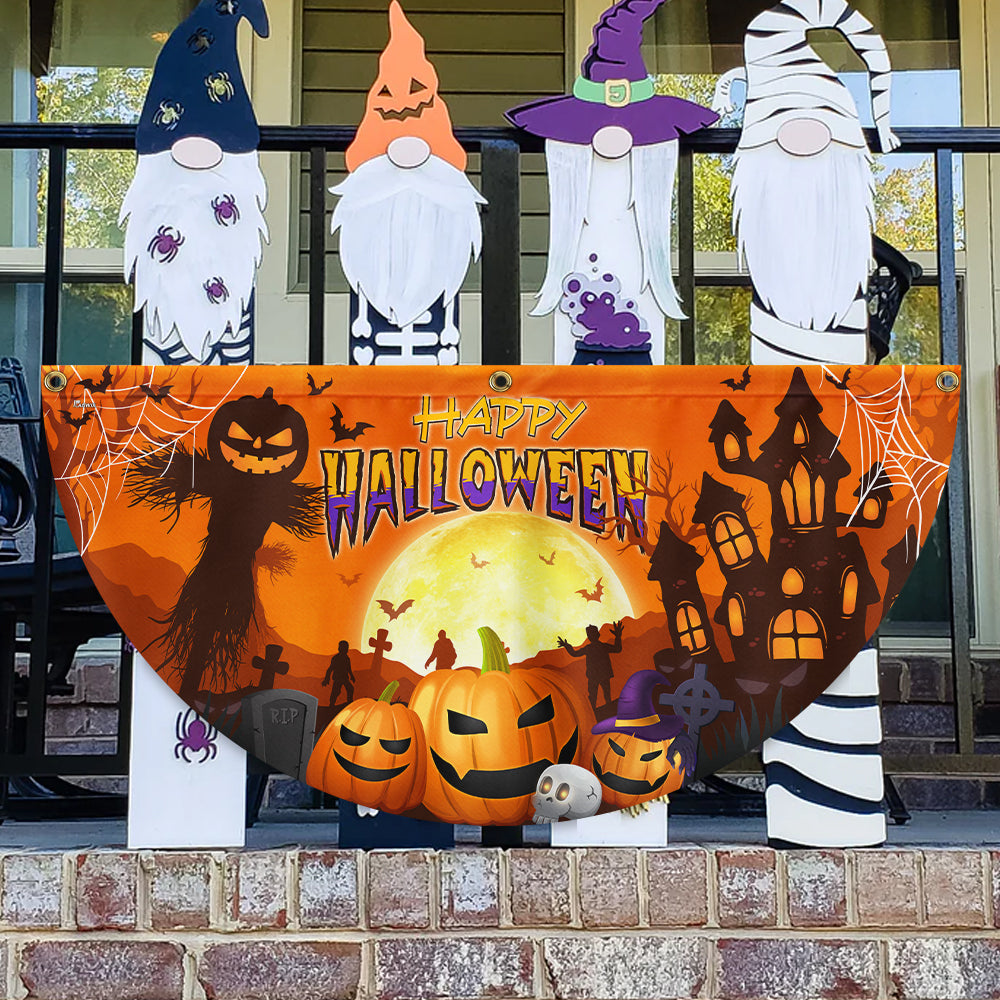 Happy Halloween Pumpkin Spooky Witch House Non Pleated Fan Flag - Liberish