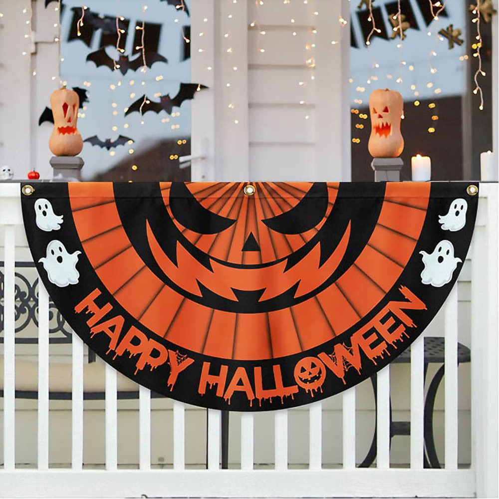 Happy Halloween Scary Pumpkin Non Pleated Fan Flag Nice Gift For Decoration in House on Halloween - Liberish