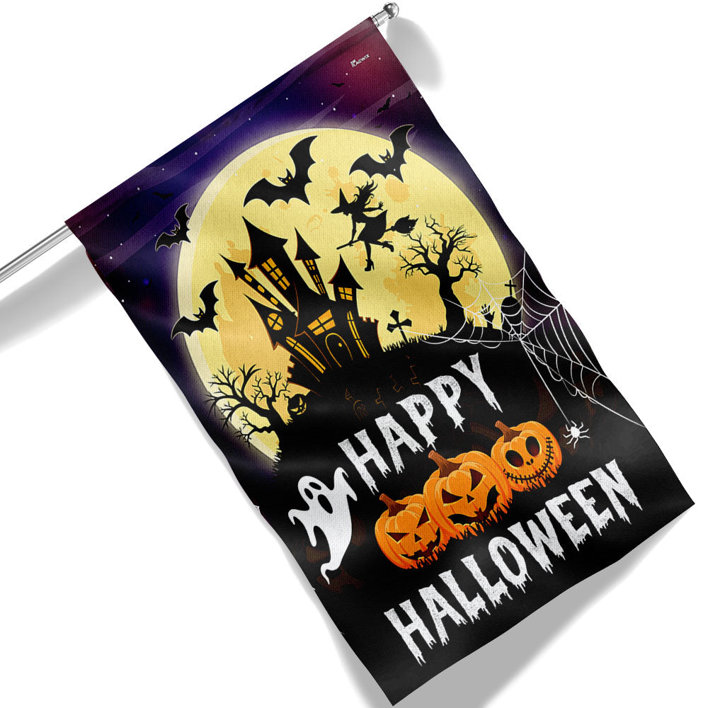Happy Halloween Spooky Haunted House Flag - Liberish