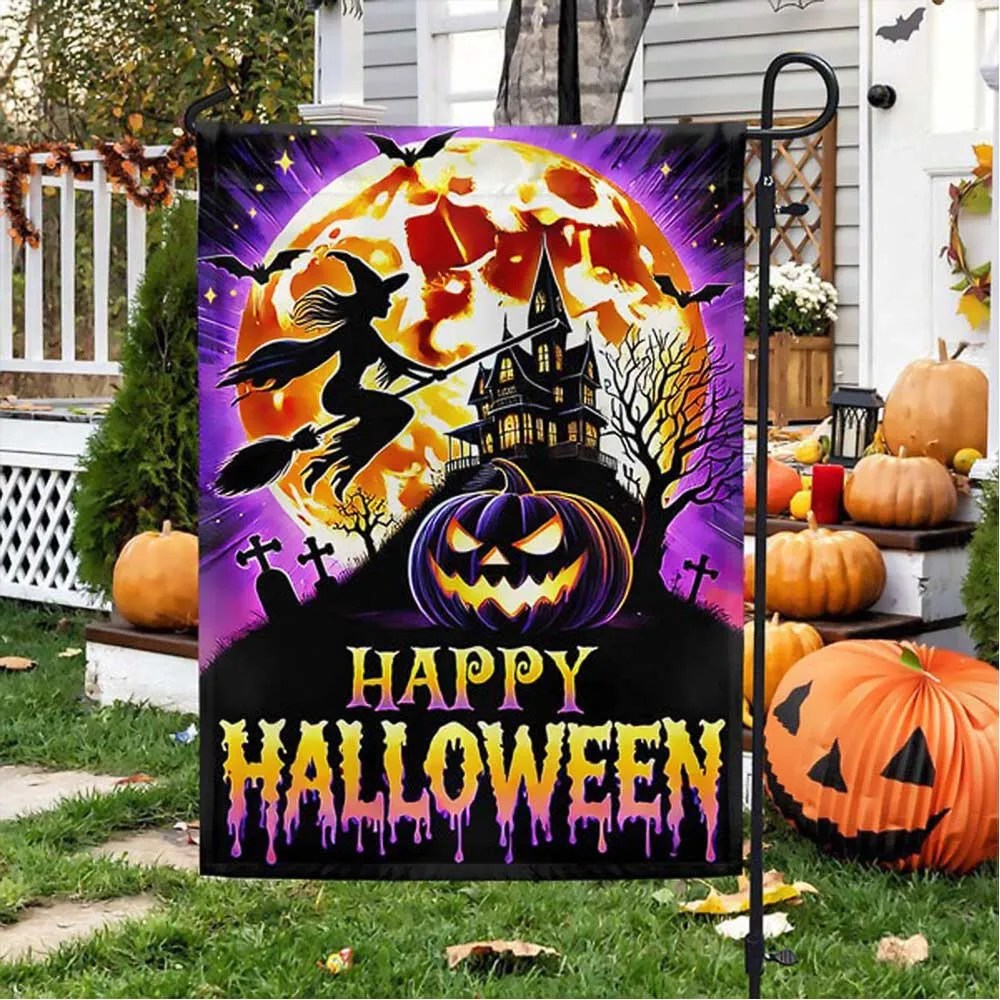 Happy Halloween Spooky Witch Haunted House Flag Best Gift For Decoration in House on Halloween Day - Liberish