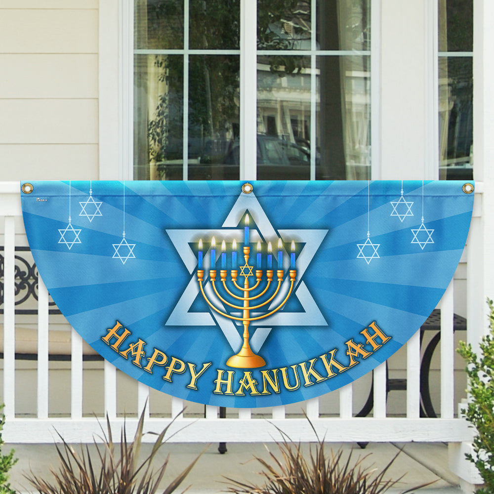 Happy Hanukkah Menorah Jewish Non Pleated Fan Flag - Liberish
