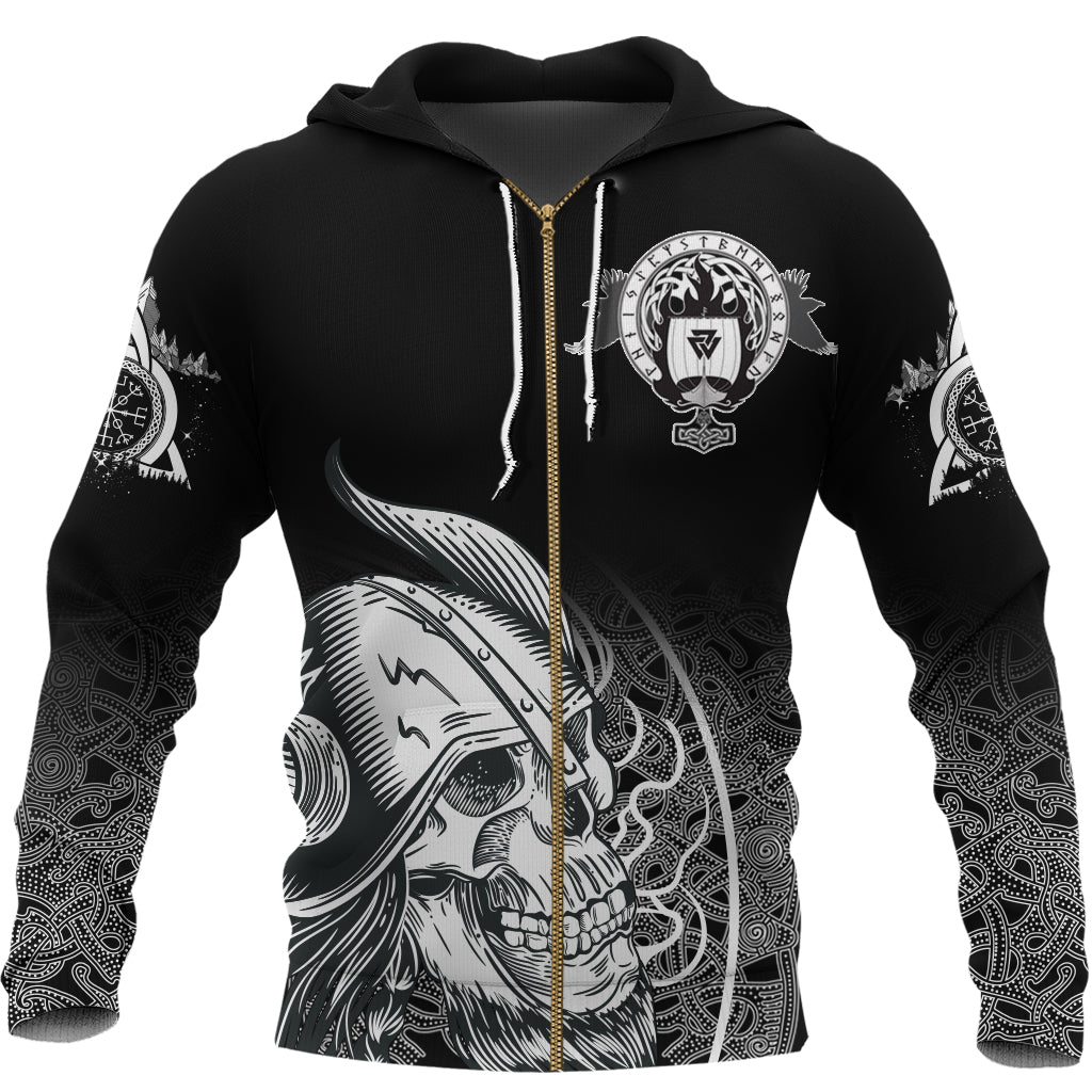 Skull Viking Zip Hoodie Ornate Pattern RLT12