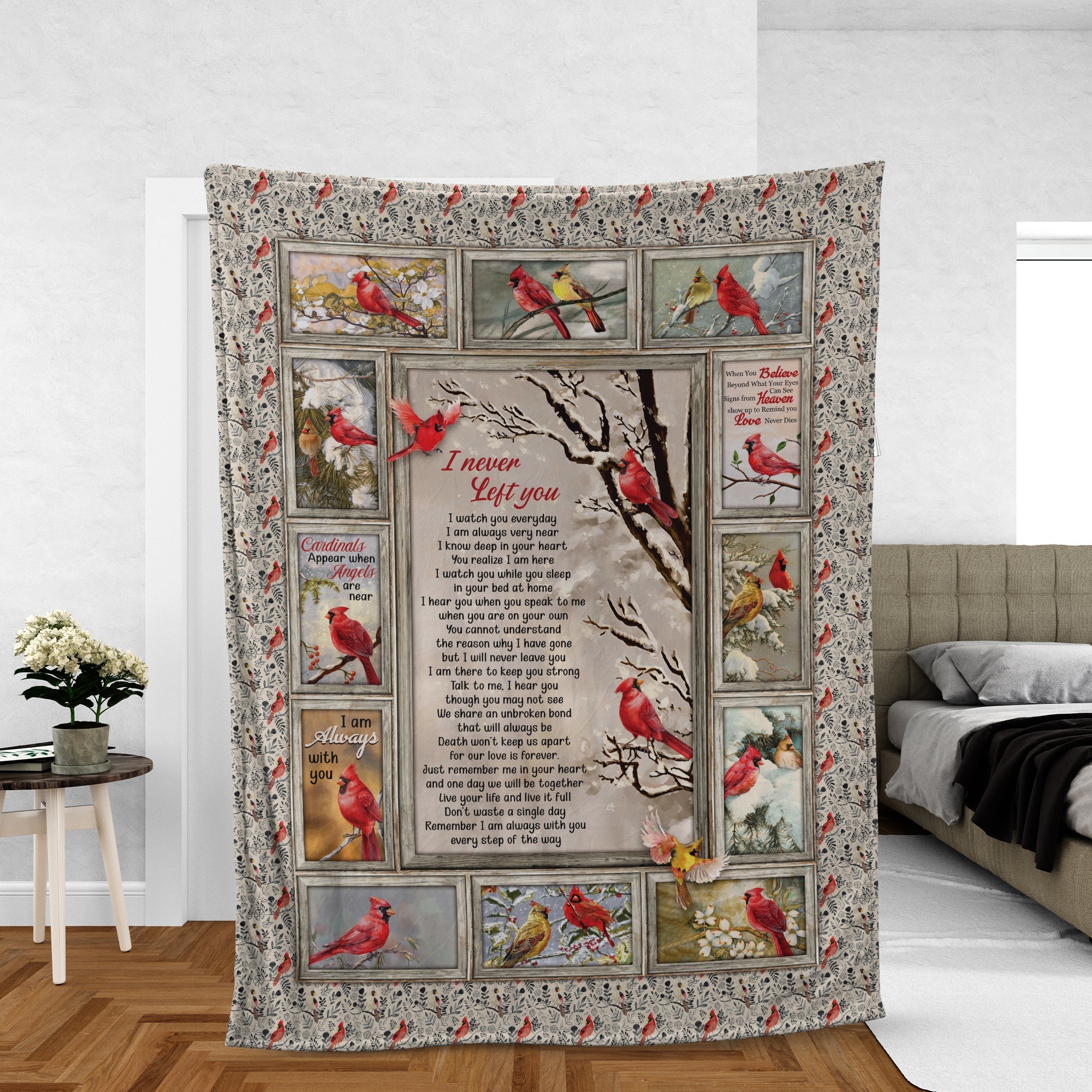 Memorial Blanket, Heaven And Cardinal Blanket, Sympathy Gift, Remembrance Gift - I Never Left You Blanket
