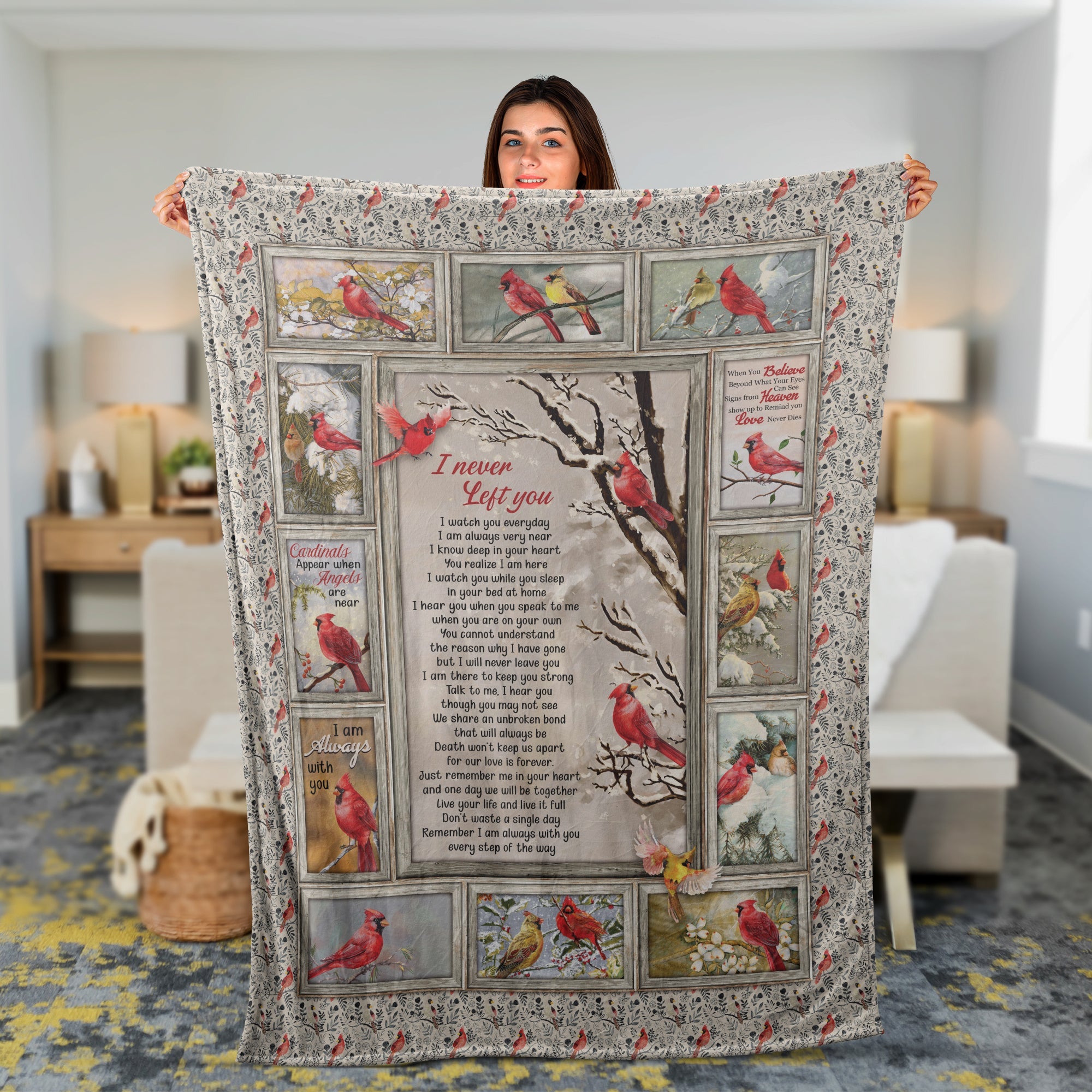 Memorial Blanket, Heaven And Cardinal Blanket, Sympathy Gift, Remembrance Gift - I Never Left You Blanket