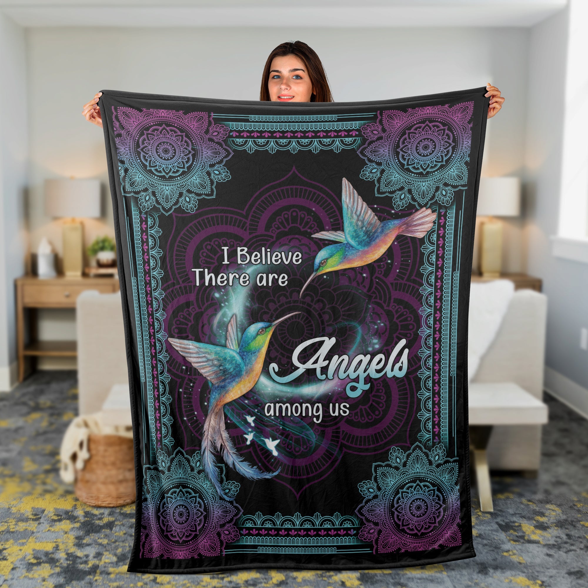 Memorial Blanket, Heaven Blanket, Hummingbird Blanket, Sympathy Gift, Remembrance Gift - I Believe There Are Angels Among Us