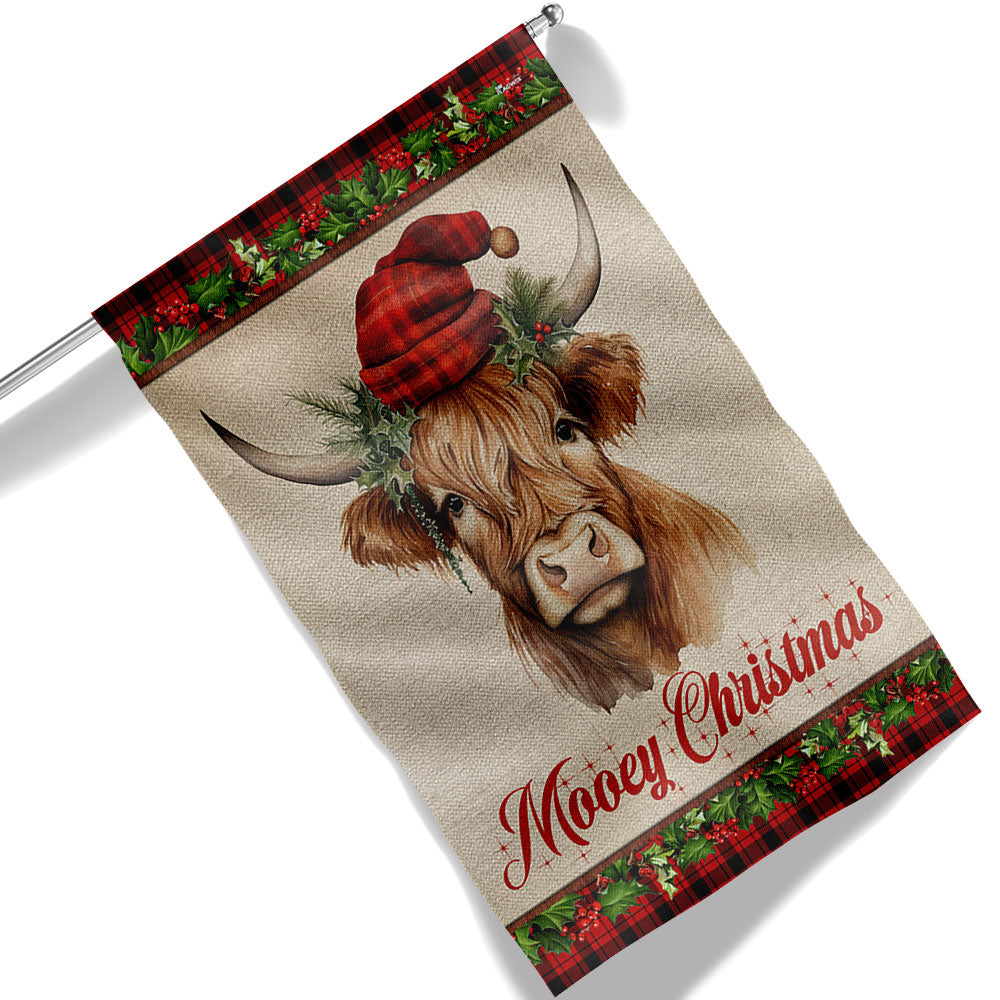 Highland Cow Fluffy Cow Christmas Flag - Liberish