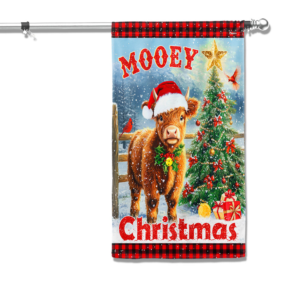Highland Cow Mooey Christmas Highland Cattle Farm Flag - Liberish