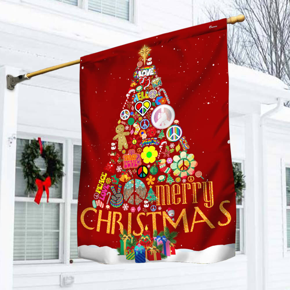 Hippie Christmas Tree Flag Merry Christmas - Liberish