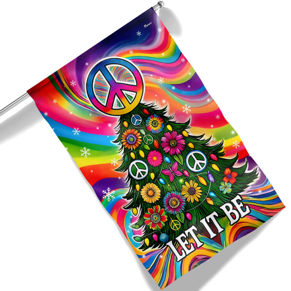 Hippie Peace Sign Christmas Flag - Liberish