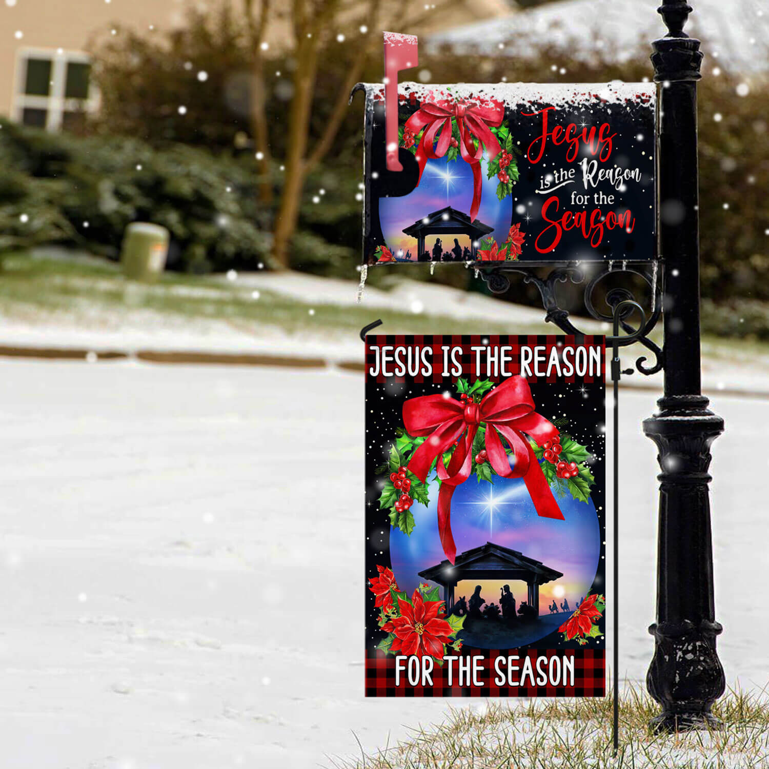 Holy Family Jesus Is The Reason For The Season Christmas Garden Flag Mailbox Cover - Liberish