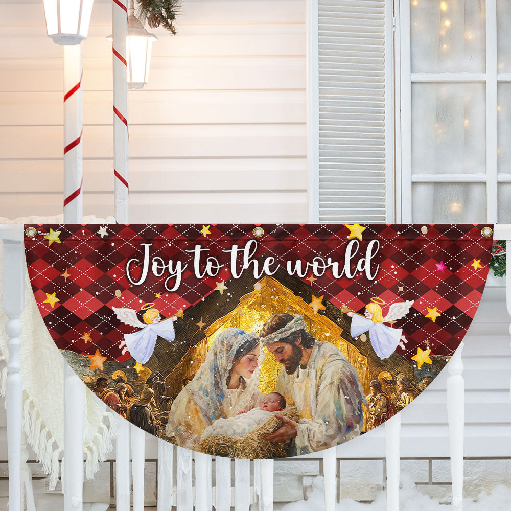 Holy Family Nativity Fan Flag Joy To The World Non Pleated Christmas Decor 3 - Liberish