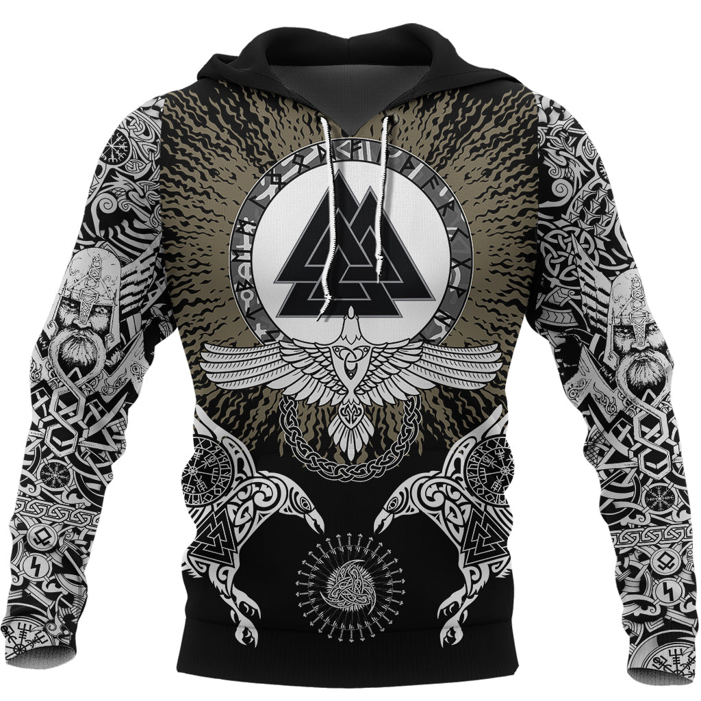 Viking Hoodie Raven, Valknut and Vegvisir RLT12