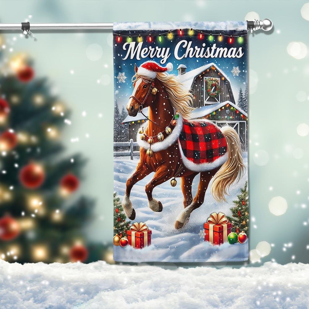 Horse Christmas Farm Merry Christmas Flag - Liberish