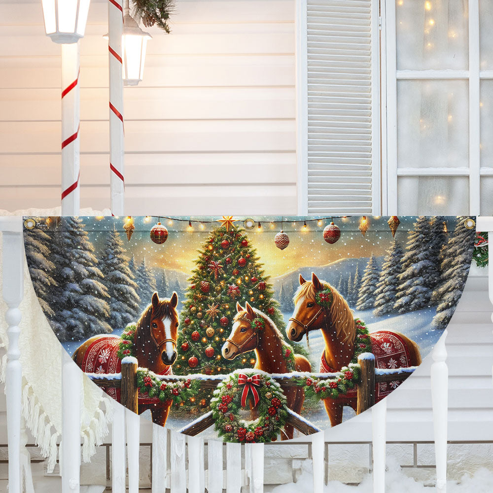 Horse Christmas Farm Non Pleated Fan Flag - Liberish