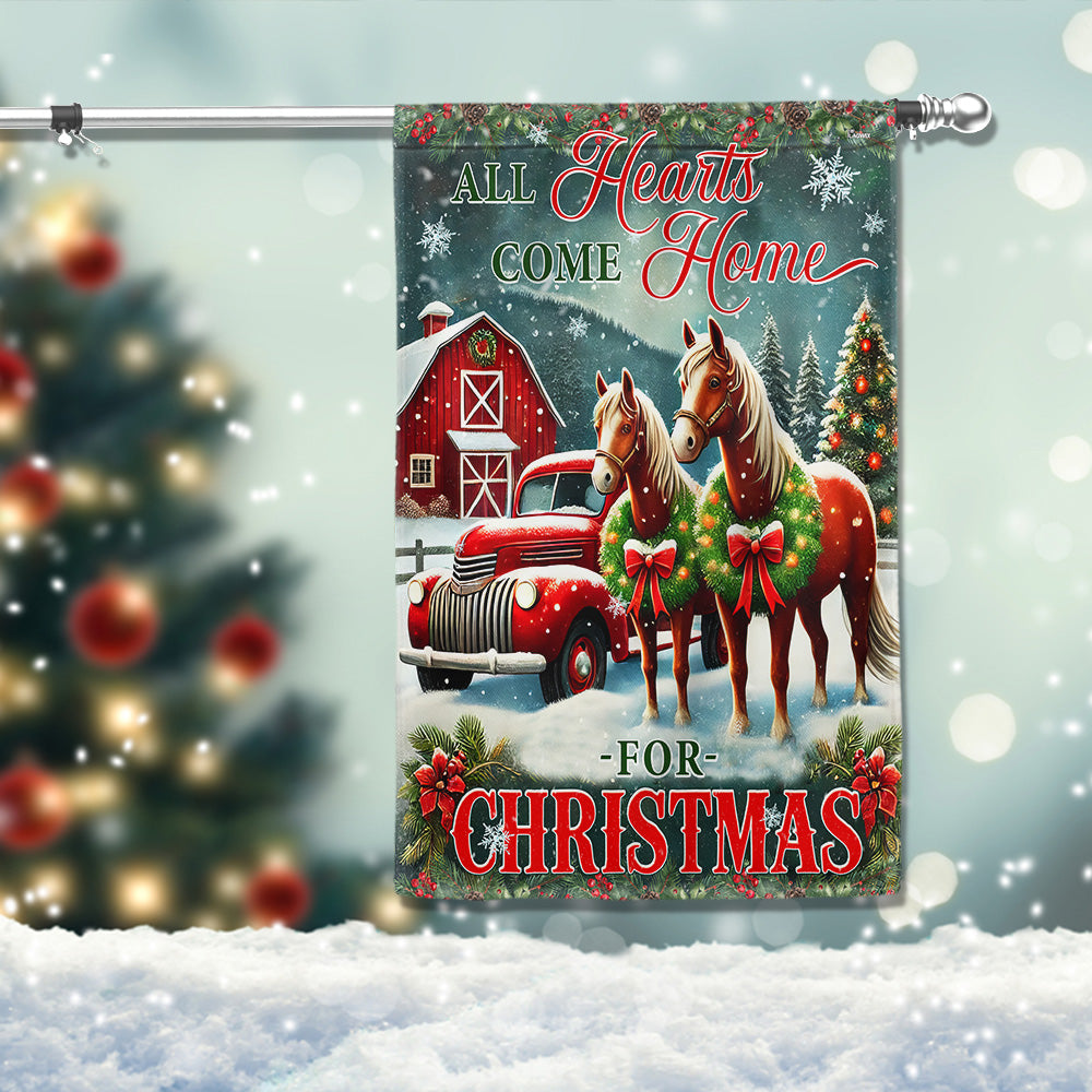 Horse Christmas Flag All Hearts Come Home For Christmas Flag - Liberish