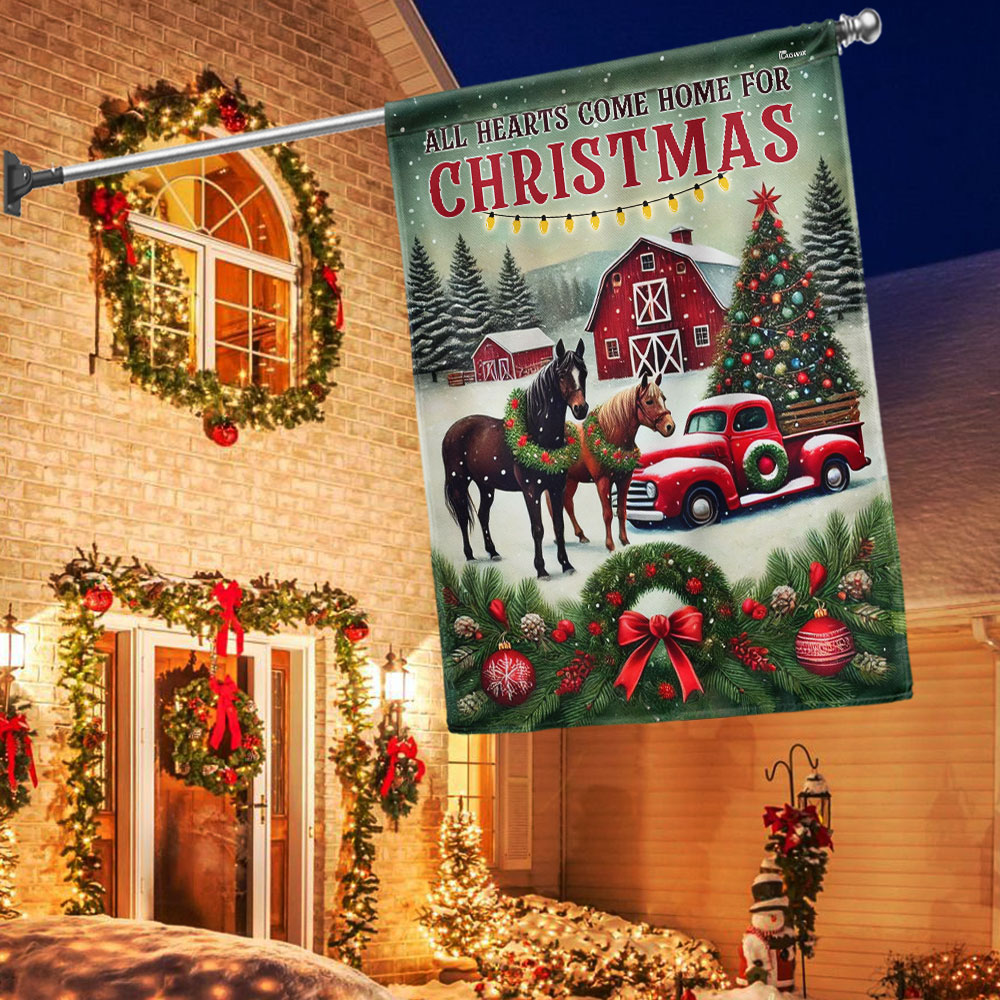 Horse Christmas Flag All Hearts Come Home For Christmas Horse Flag - Liberish