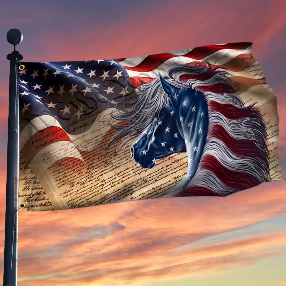 Horse We The People American Flag 4th Of July Flag Patriotic Outdoor Decor - Liberish