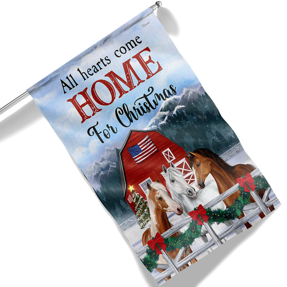 Horses Christmas Flag All Hearts Come Home For Christmas - Liberish